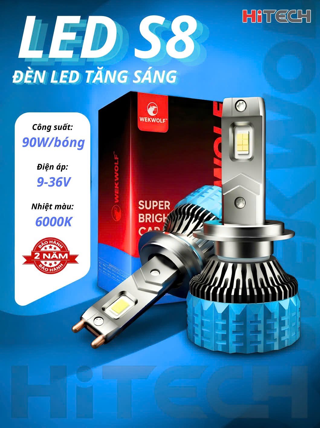 Đèn LED Tăng Sáng Ô Tô Wekwolf S8 Chính Hãng – Ánh Sáng Mạnh, Lắp Dễ, Bảo Hành 24 Tháng - Image 2